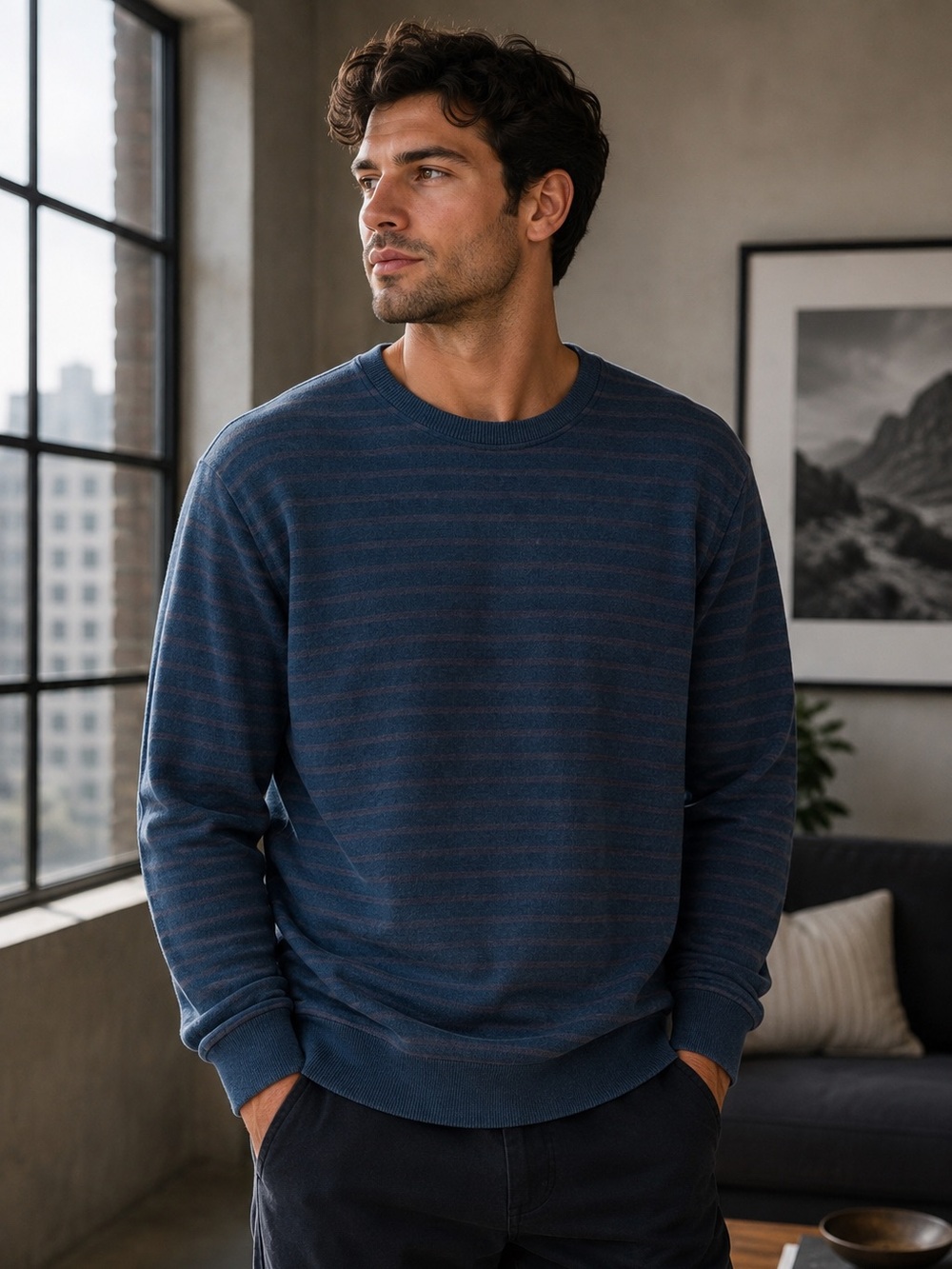 Calvin Klein Striped Cotton Sweater Blue XXL
